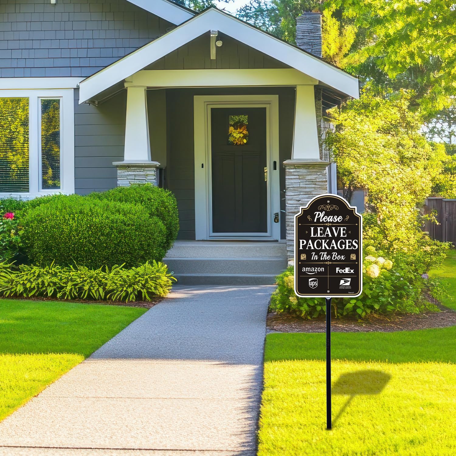 Smeryl yard-sign in situ illustrates clear delivery guidance.
