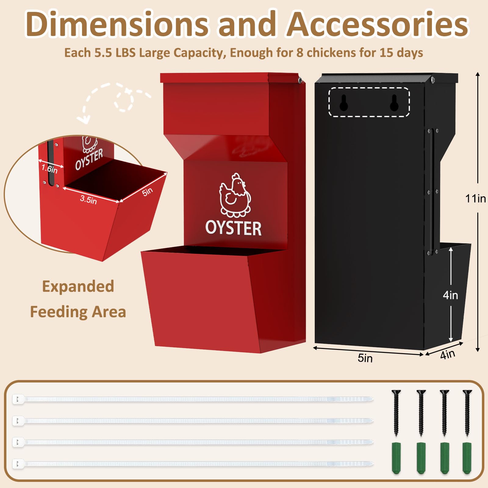 SMFANLIN oyster shell feeder side panel allows quick feed level check.