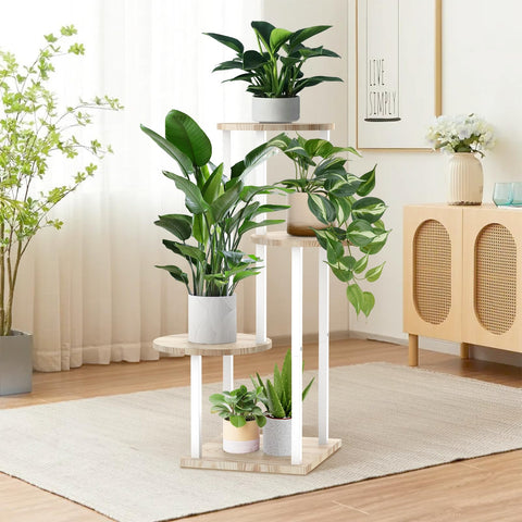 SMFANLIN plant stand in living room corner demonstrating space-saving display for multiple pots