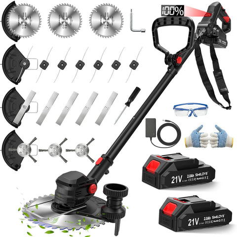 Smilovii 21V cordless weed wacker side view for agile lawn trimming.