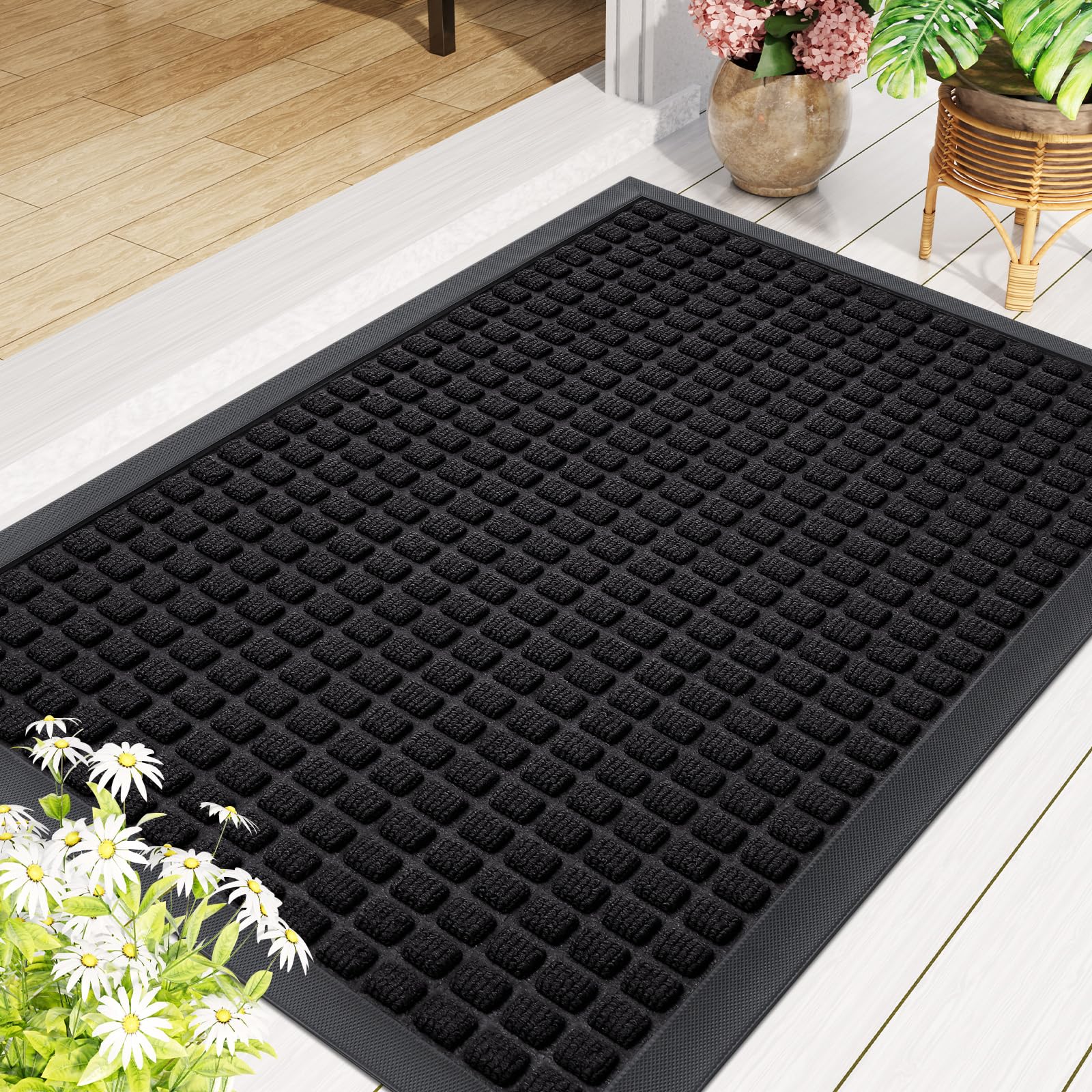 Smiry 47x32 inch mat provides wide coverage for busy entrances.