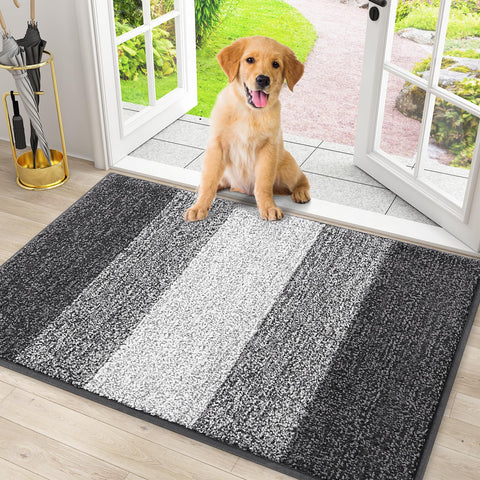 Smiry dog door mat with absorb moisture stripe keeps entry clean.