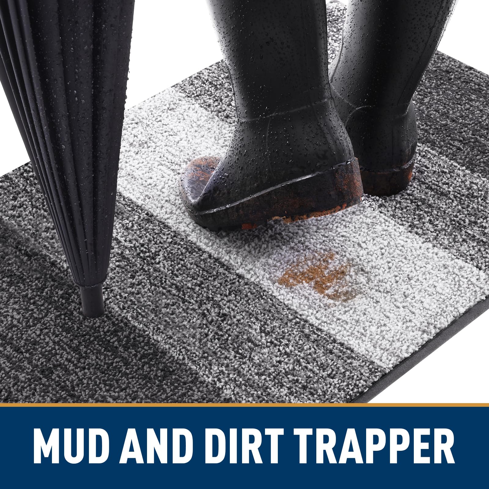 Smiry mat with non-slip backing stays in place for safer doorways.