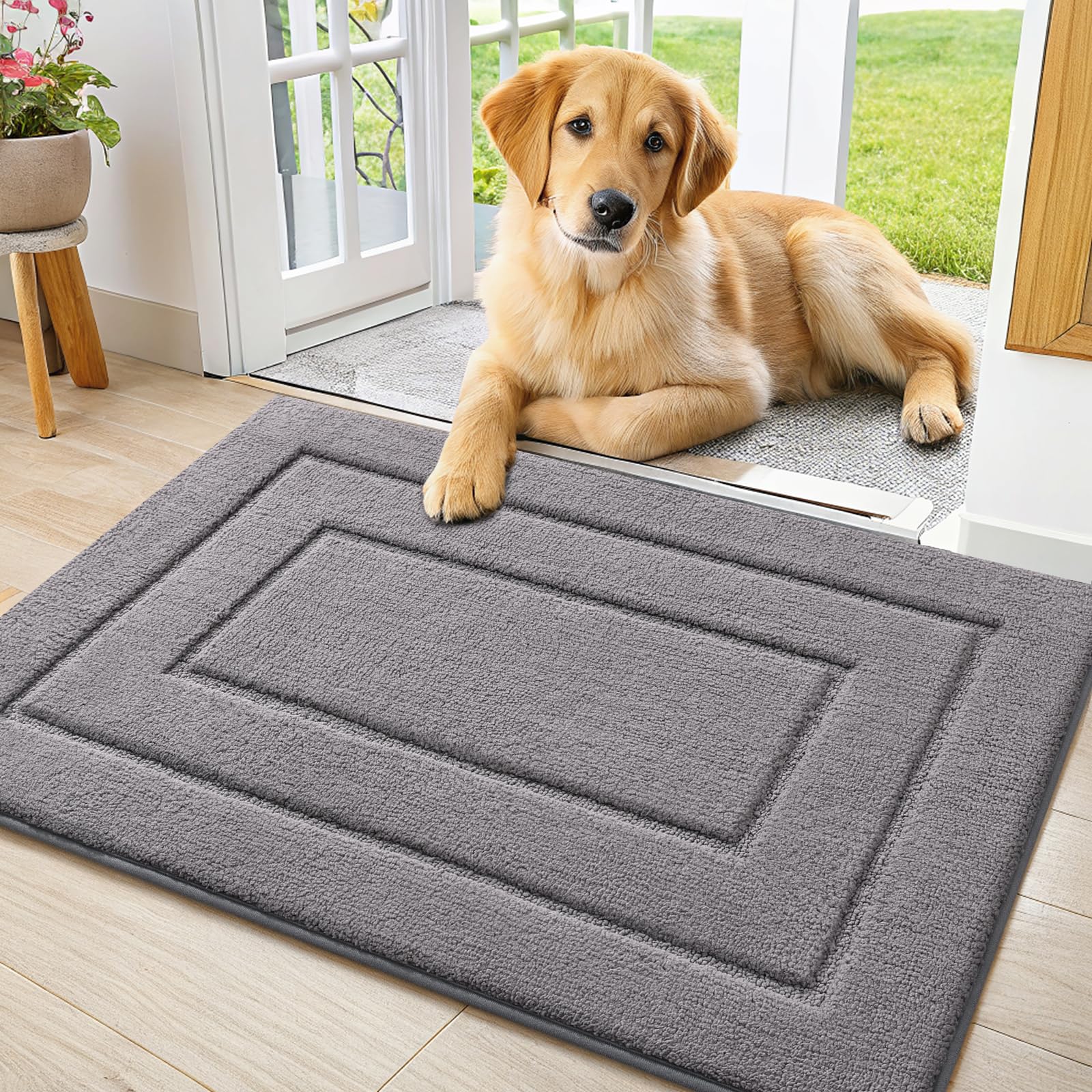 Smiry dog door mat absorbs moisture to keep entryways dry and clean