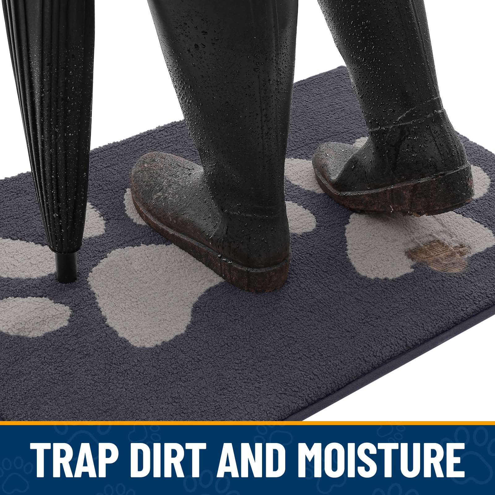 Smiry door mat with non-slip backing stays in place on indoor surfaces.