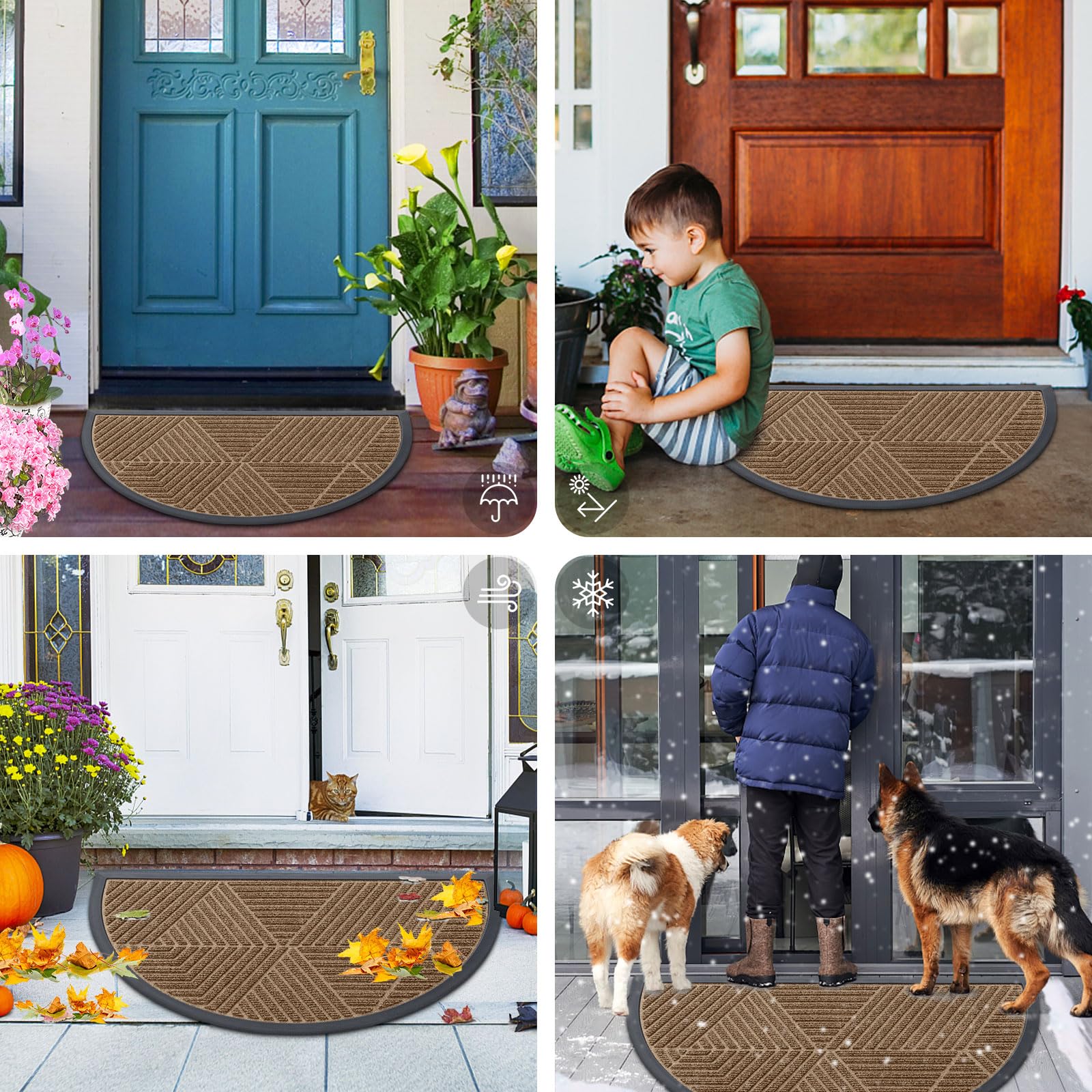 Smiry brown irregular triangle entry mat for indoors and outdoors.