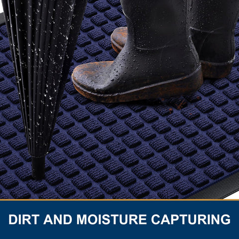 Smiry front door mat with beveled edge sheds water and reduces pooling near doors.