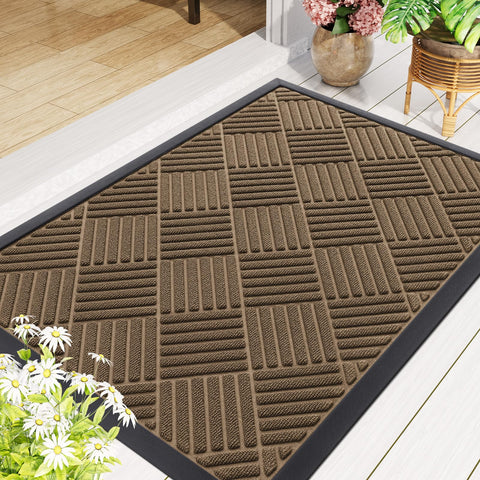 Smiry brown doormat blends with decor while trapping moisture.