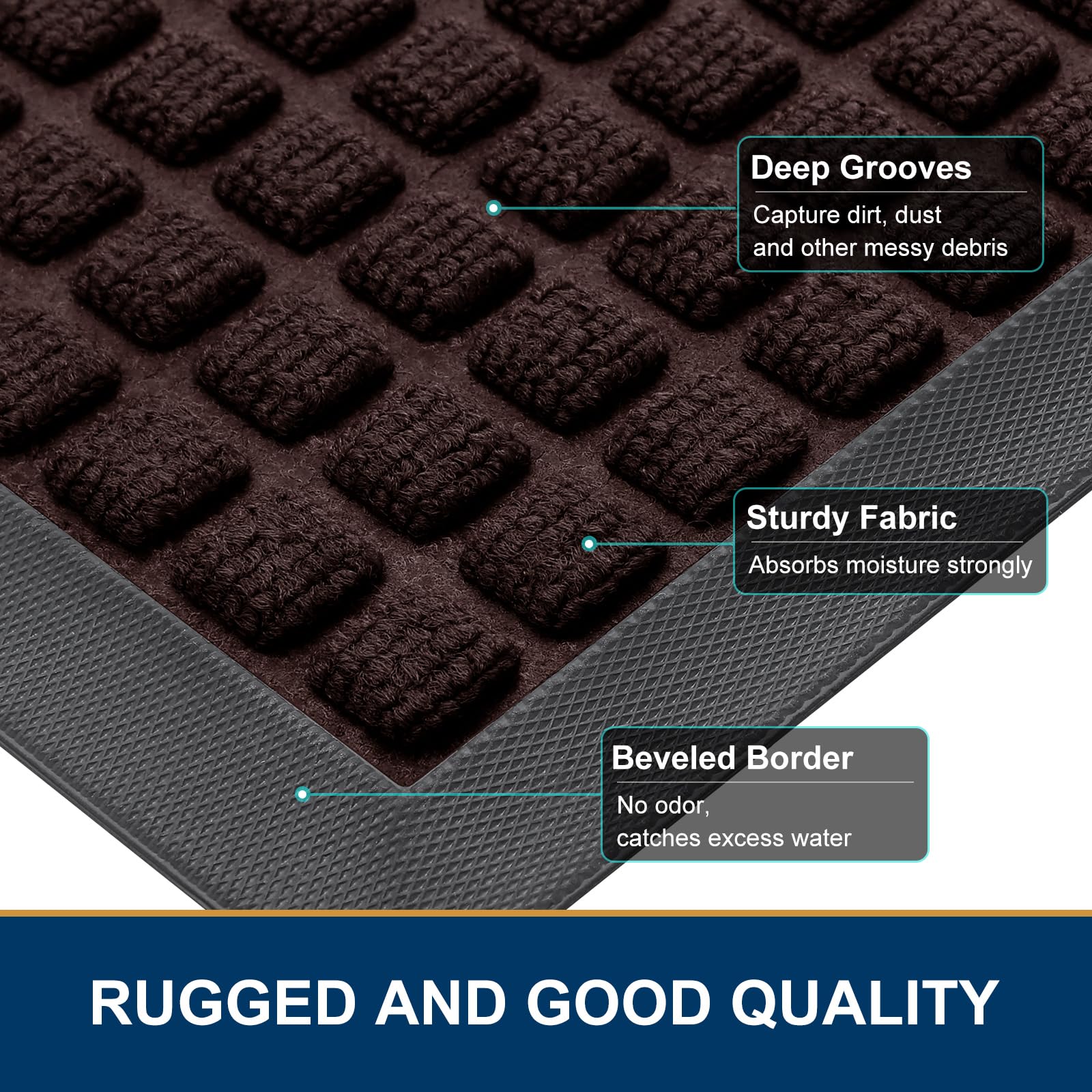 Smiry mat uses deep grooves to capture dust and mud.
