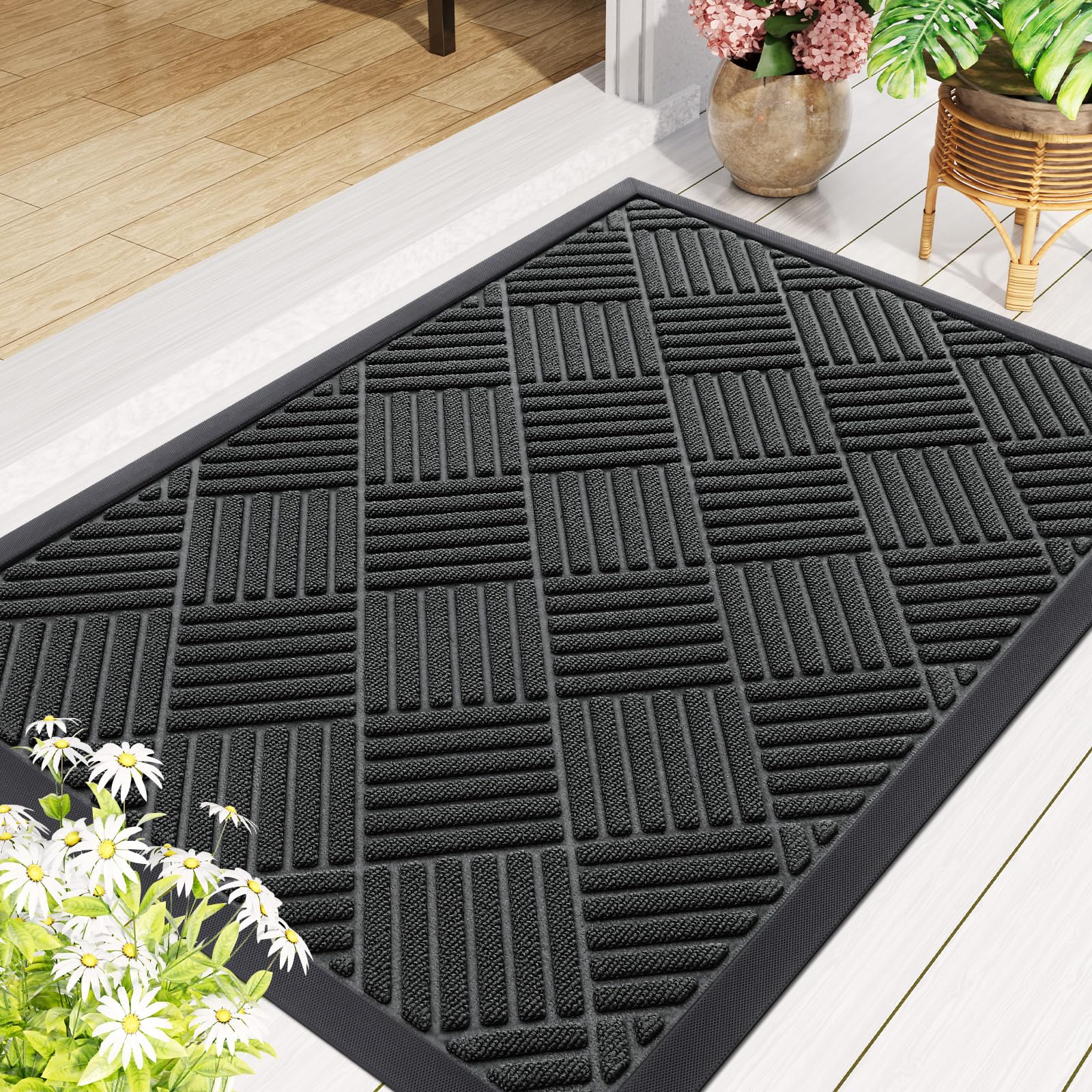 Smiry dirt-trap weave prevents tracking dust from shoes onto floors.