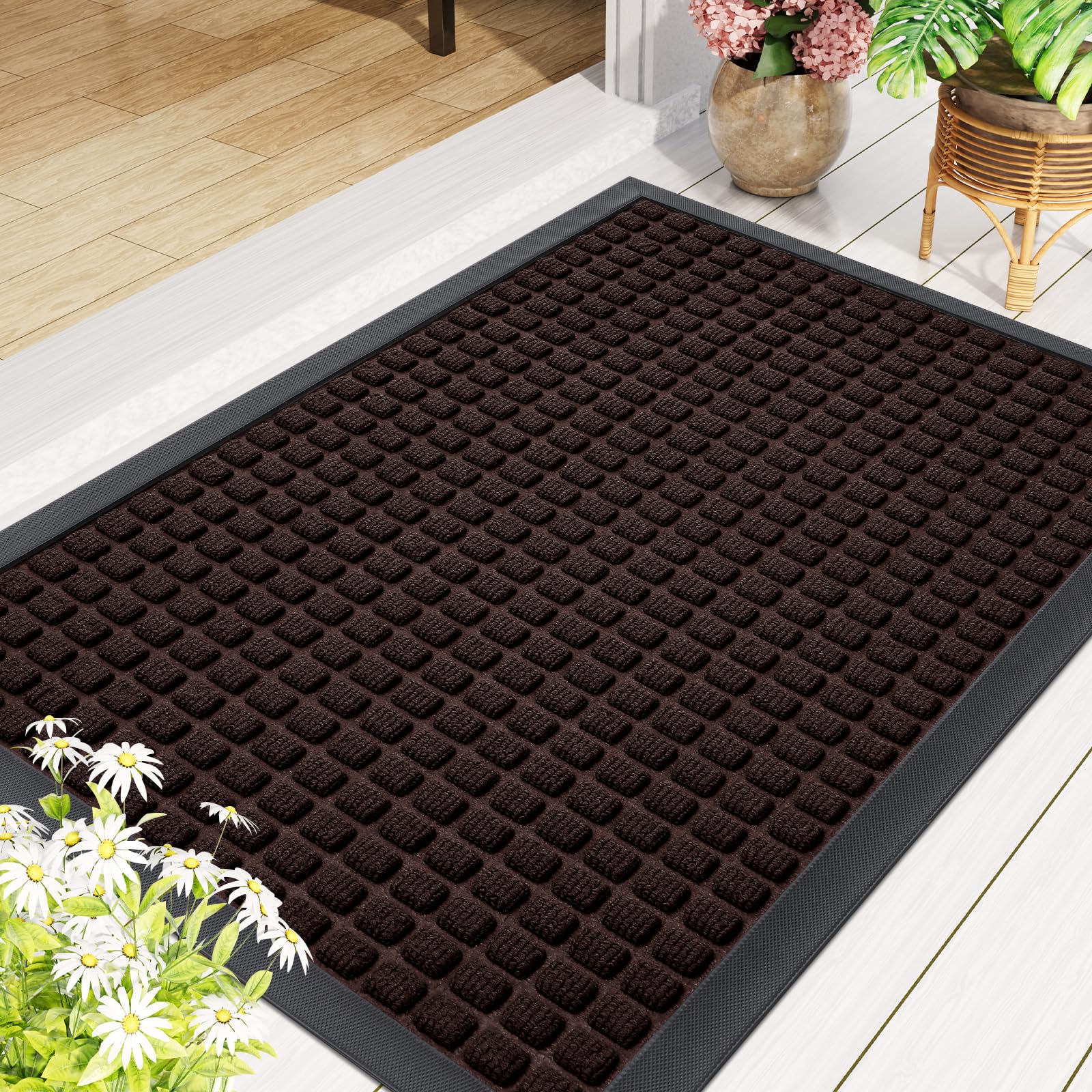 This brown doormat combines functionality with classic curb appeal.