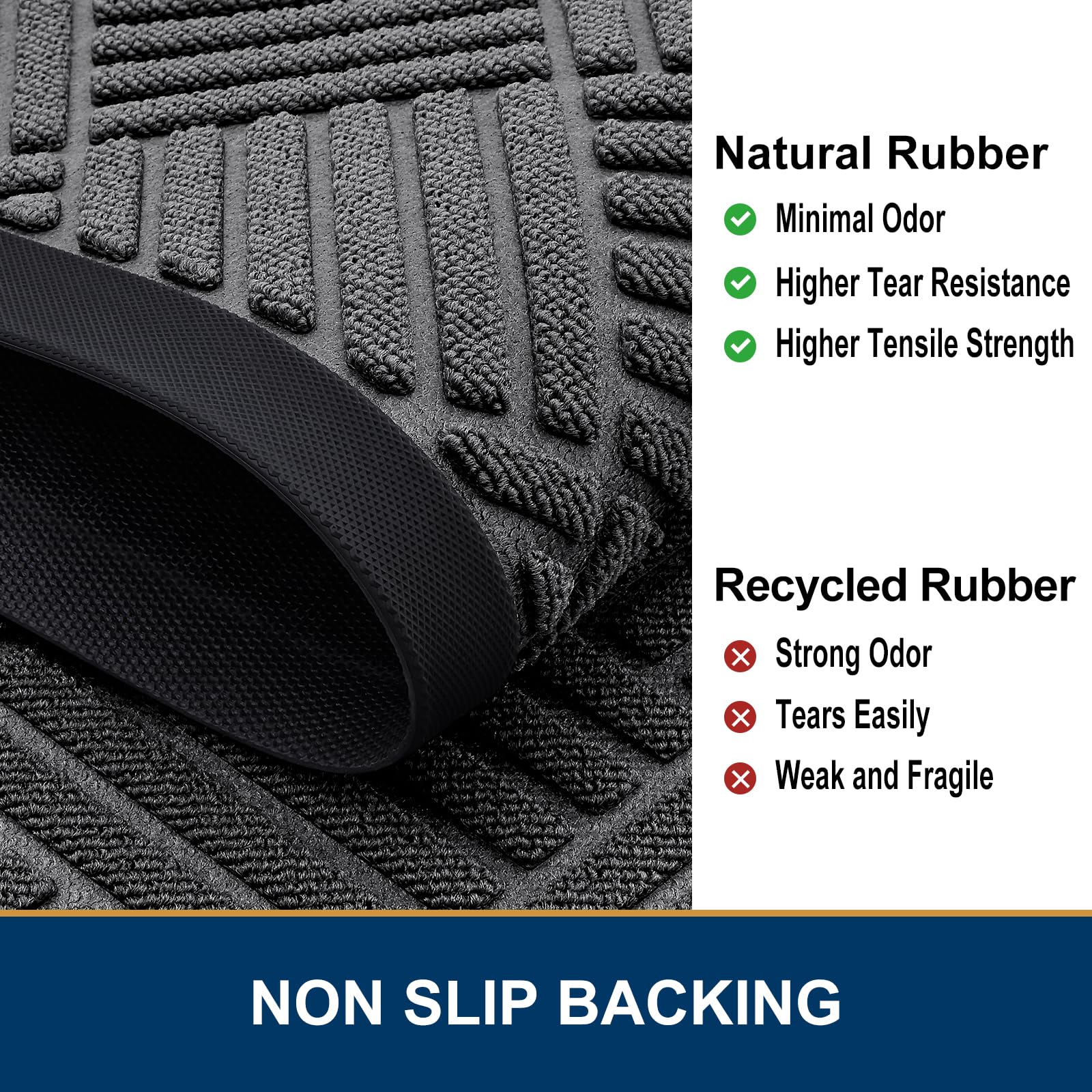 Smiry front door mat has a low-profile design for smooth door operation.
