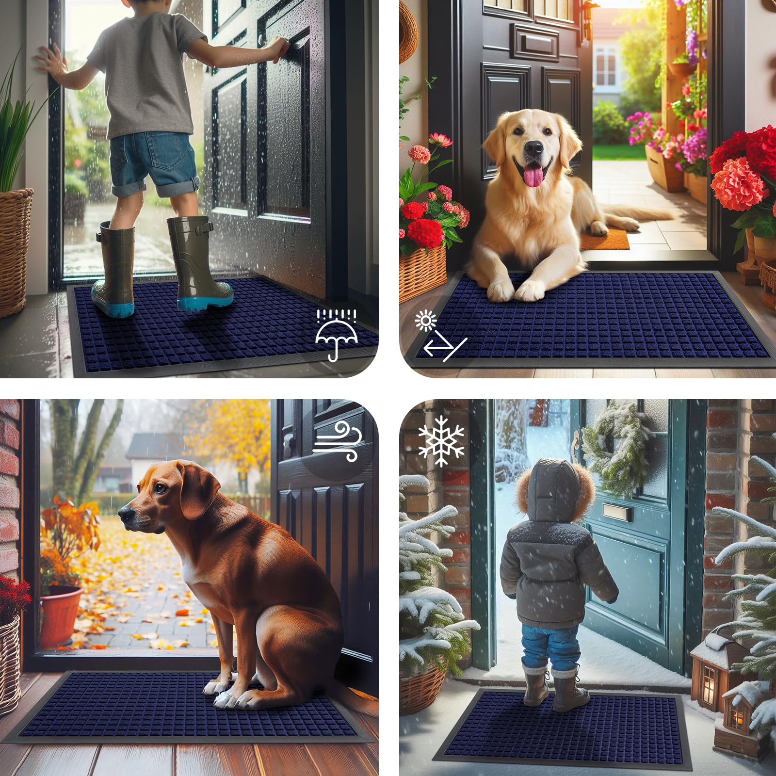 Smiry moisture-trap design helps keep floors drier during rain or snow.