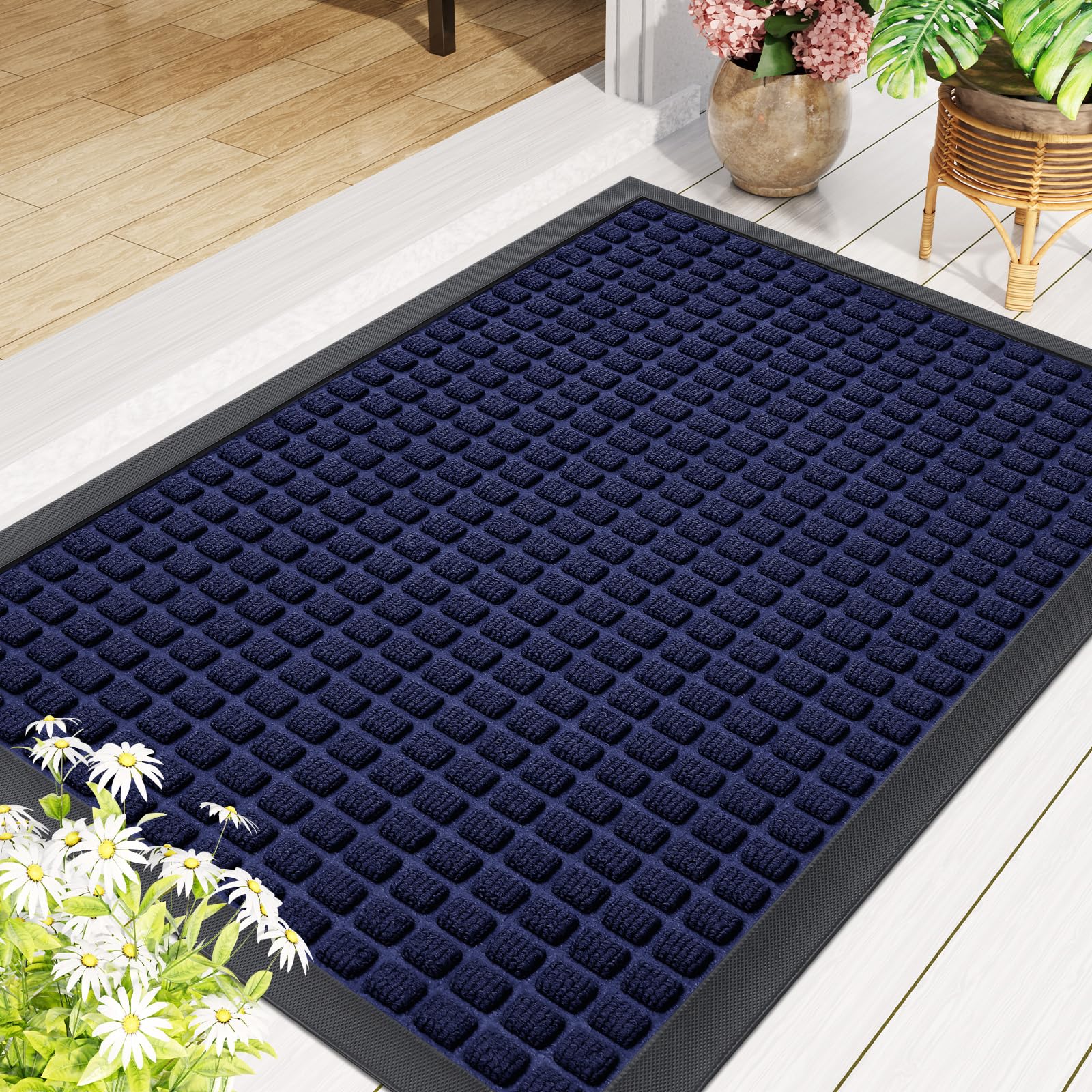Smiry navy color mat adds a classic, practical touch to entryways.
