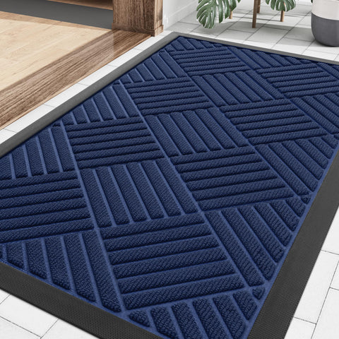 Smiry navy front door mat for outdoor entryways, durable and weather-ready.