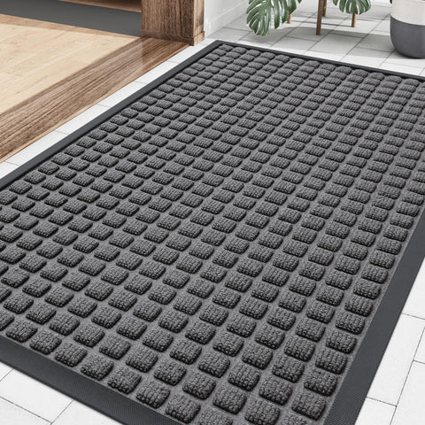 Smiry front door mat outside entrance gray protects floors from dirt and moisture.