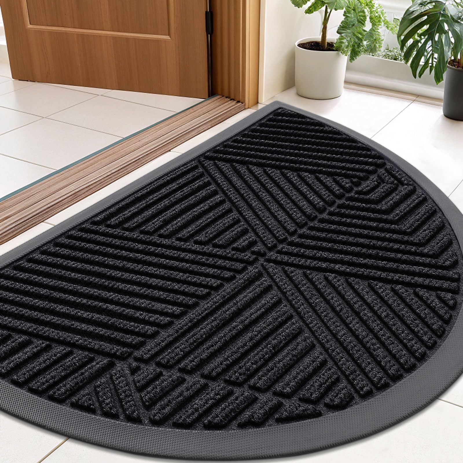 Smiry half-circle front door mat outside entrance traps dirt for a cleaner entry.