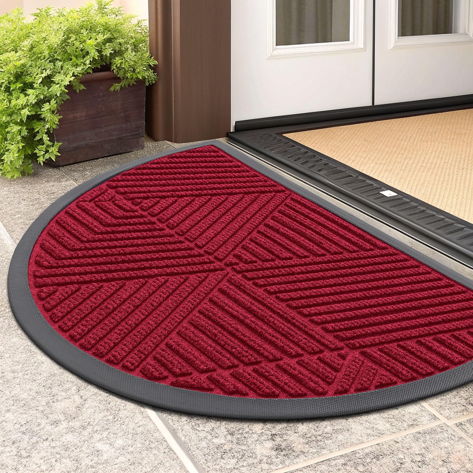 Smiry half circle door mat with dirt-trap grooves for a cleaner entry