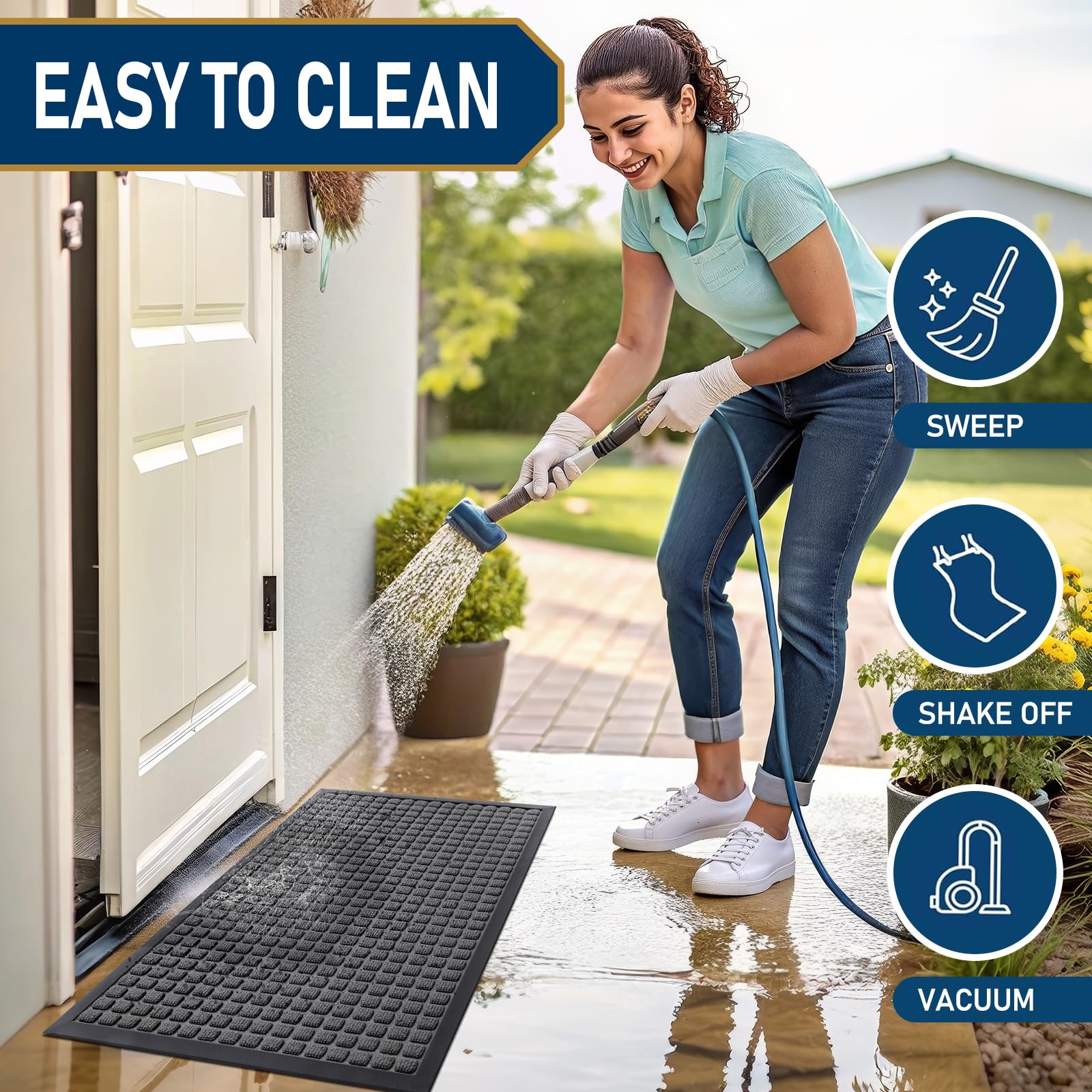 Smiry low-profile design fits under most doors for smooth operation.