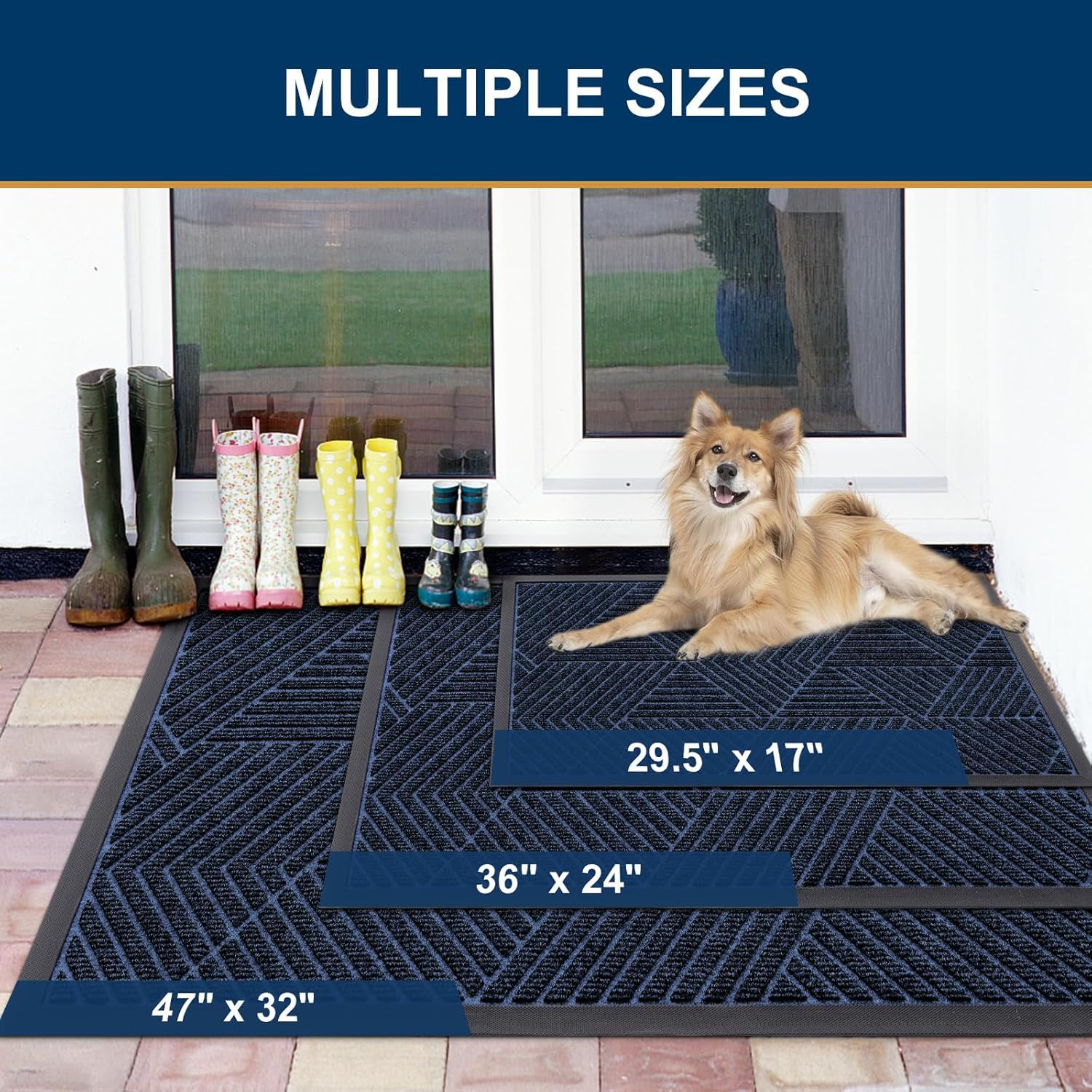 Smiry moisture and dirt-absorbent mat keeps floors dry after rain or snow.