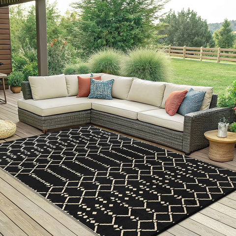 Beige tone complements neutral outdoor furniture.