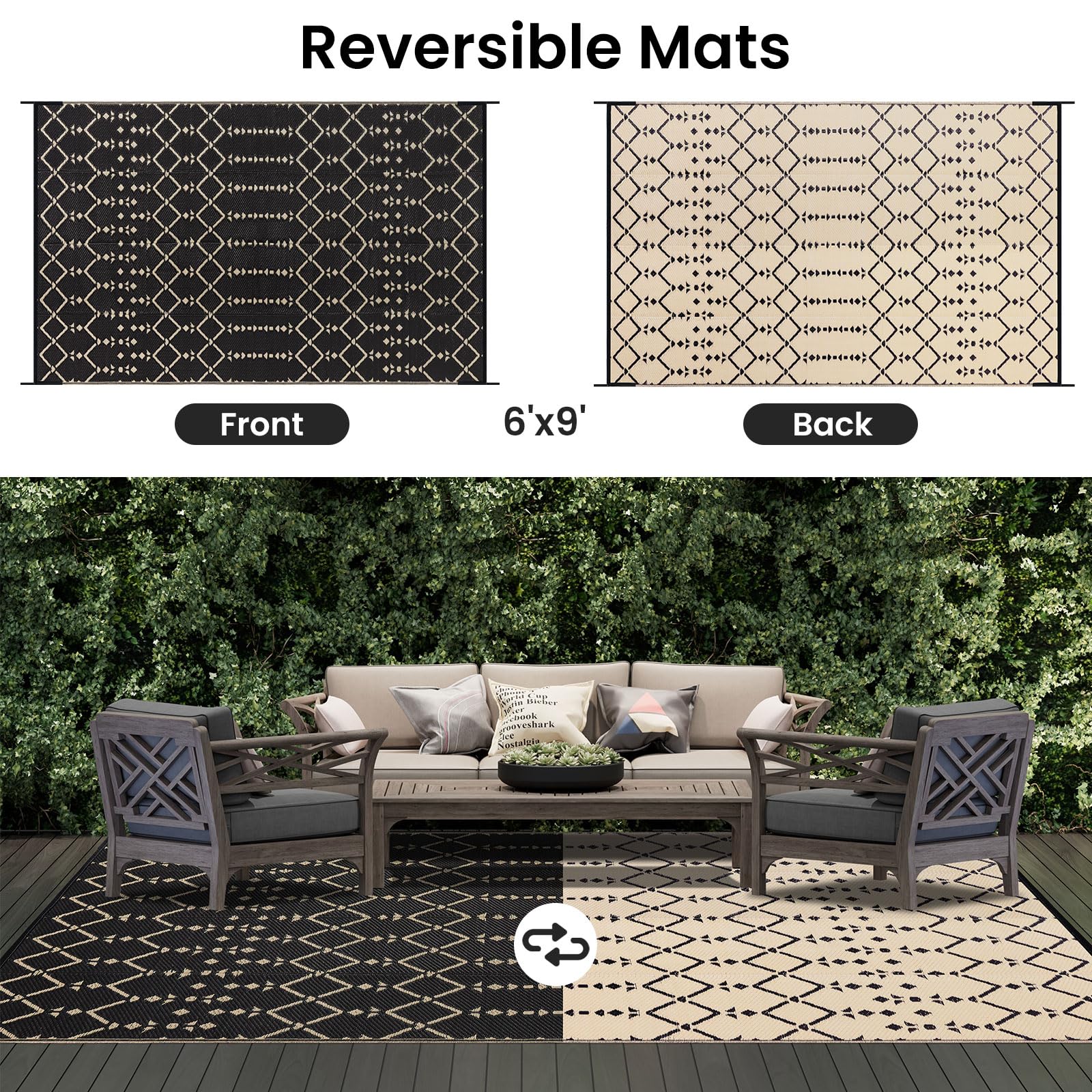 Waterproof weave simplifies cleaning after outdoor gatherings.