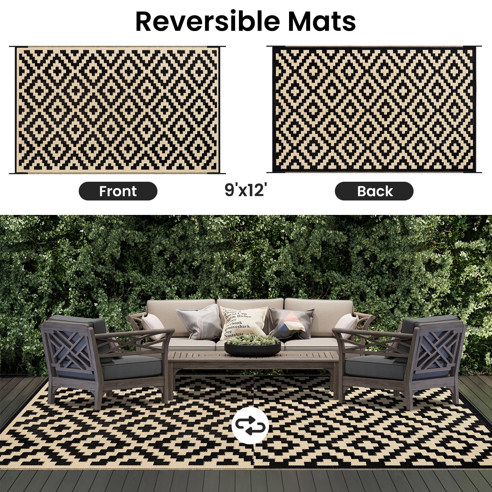 Smiry waterproof rug cleans easily with a hose or cloth after outdoor use.
