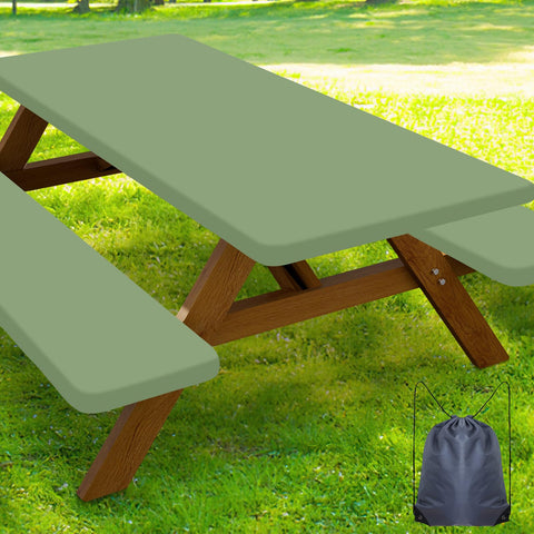 Smiry picnic table cover in Sage Green packed with drawstring bag for portability