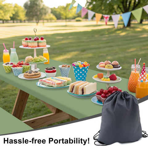 Outdoor dining scene showing Smiry Sage Green fabric in use