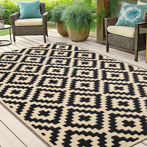 Smiry 5x8 rug placed on patio with garden use for relaxed outdoor living.