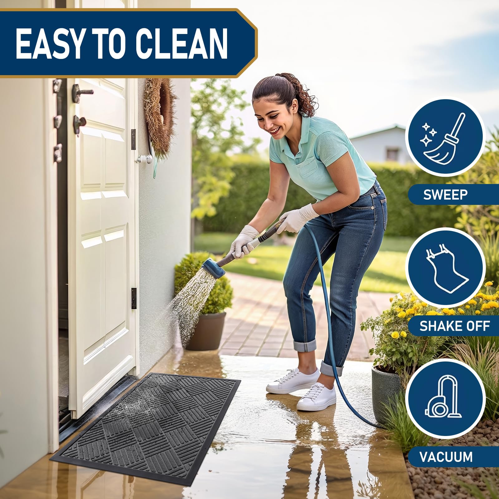 Smiry versatile entry mat suits home, office, porch, or garage.