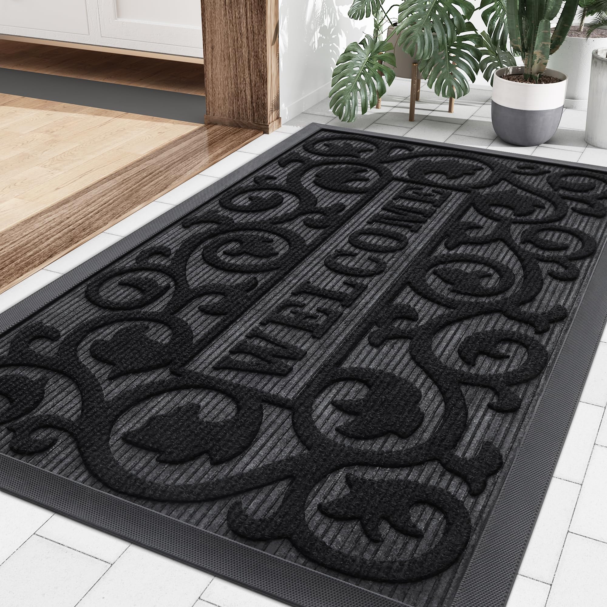 Smiry welcome door mat at entrance for clean entry and dampness control.