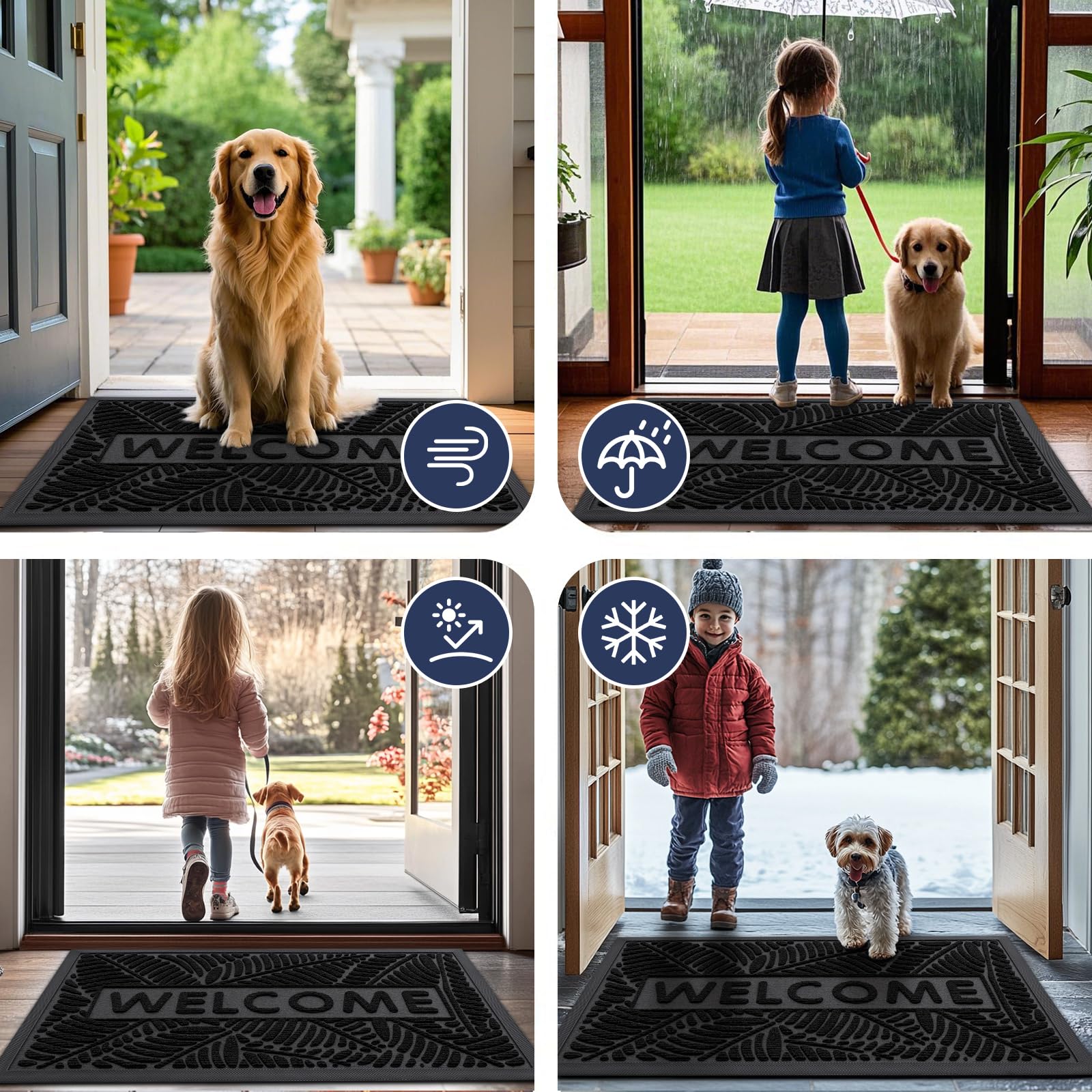 Smiry all-weather mat suits porches, mudrooms, garages, and entryways.