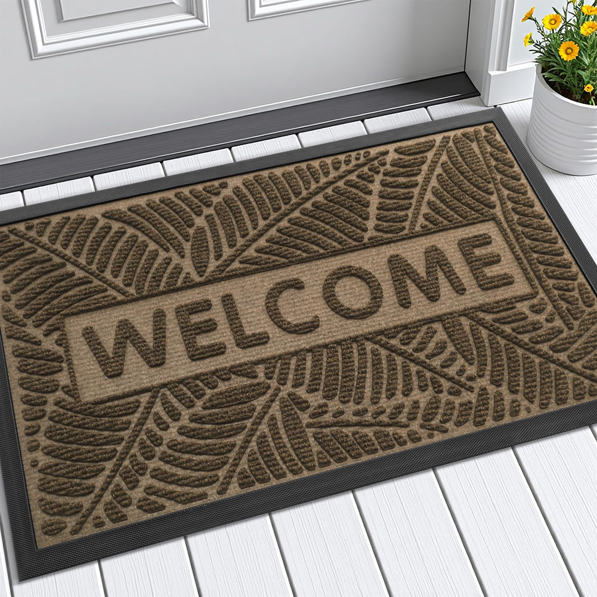 Smiry welcome mat for front door in brown traps moisture and dirt