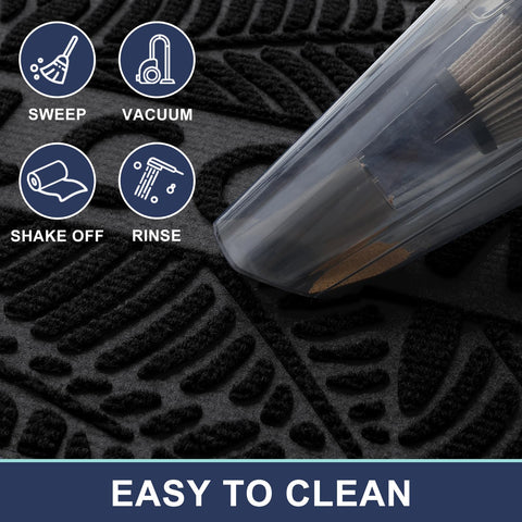 Smiry mat cleans easily with shake, vacuum, or hose rinse.