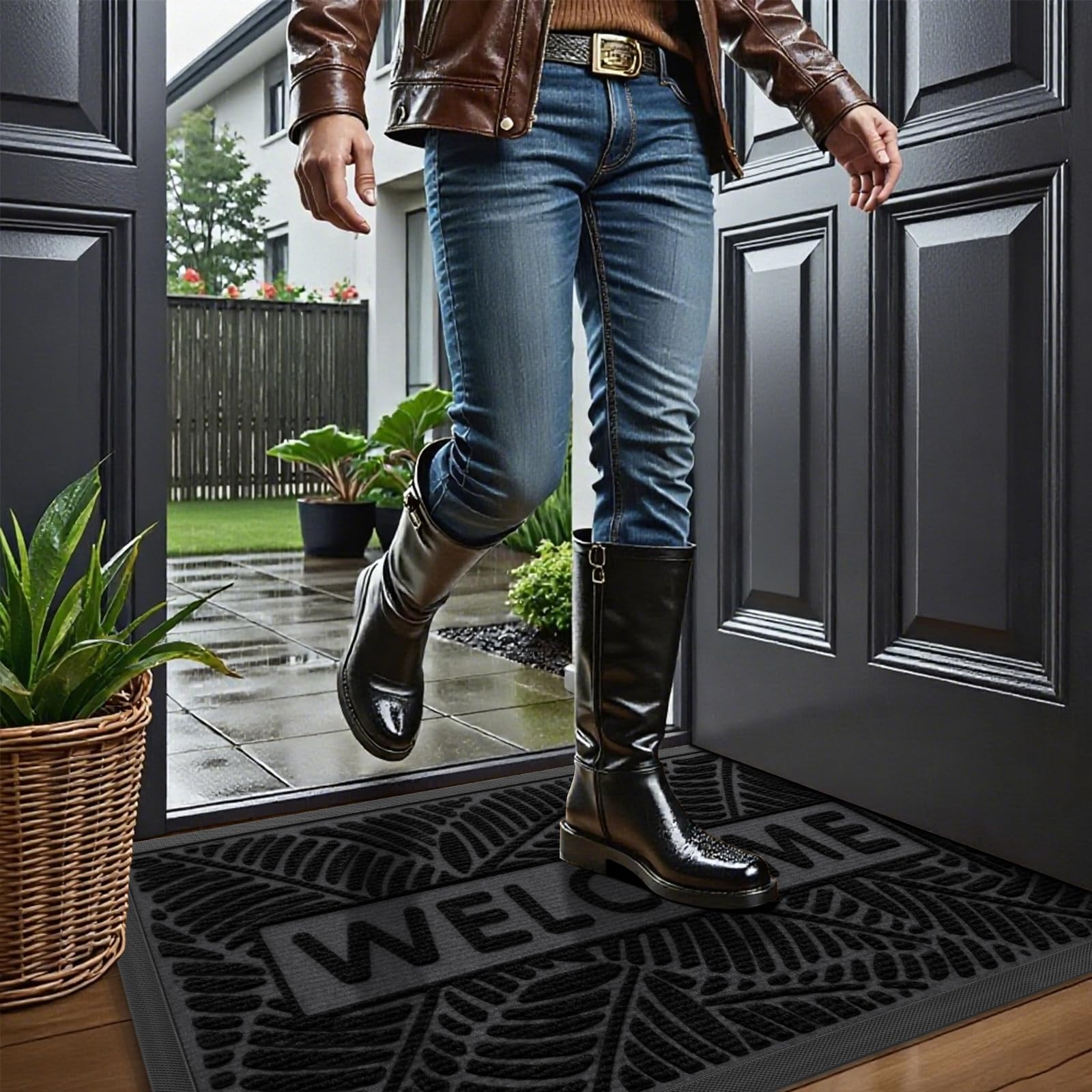 Smiry mat protects indoor floors from daily foot traffic.