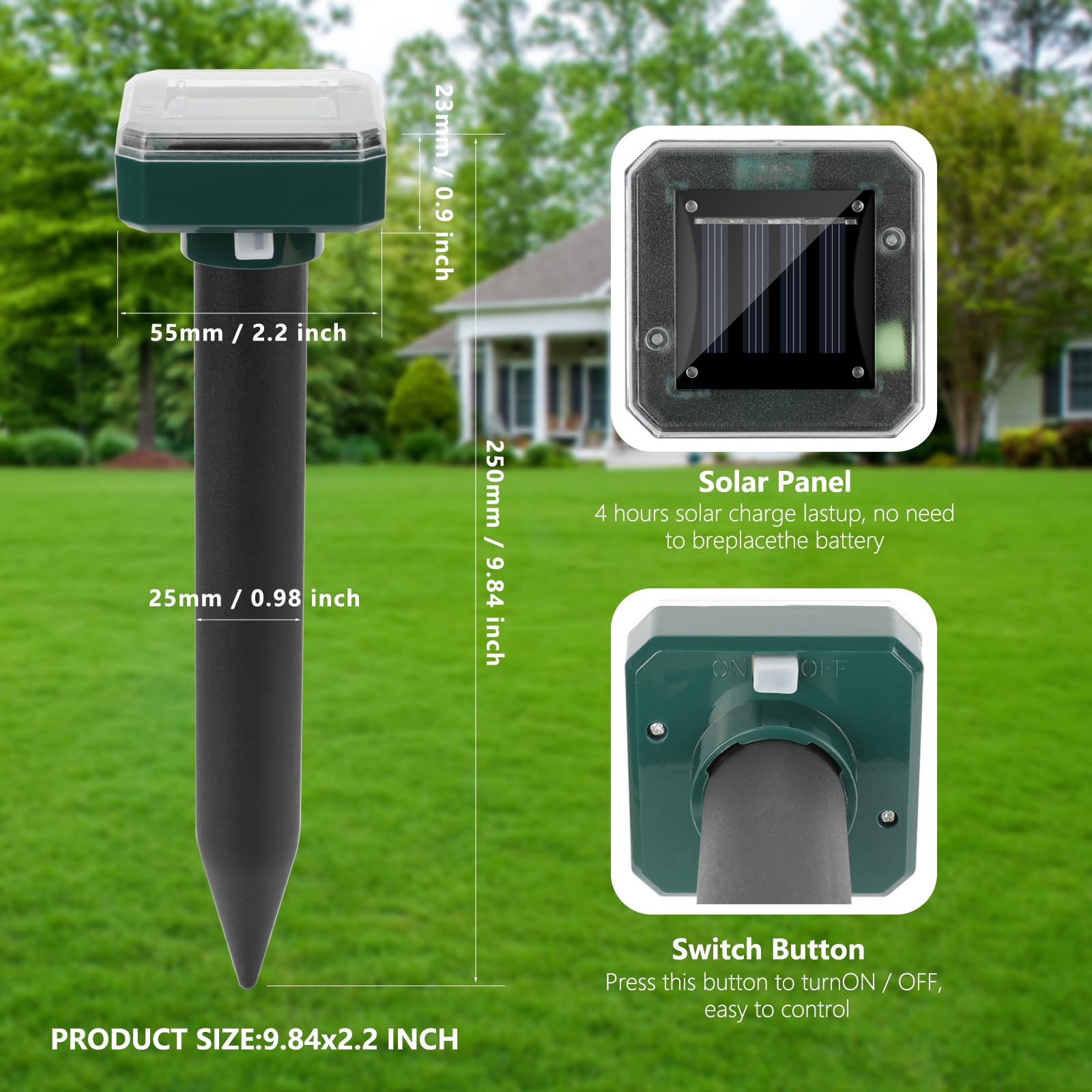 SMKRKNG ultrasonic emitter shows waterproof housing for year-round yard use