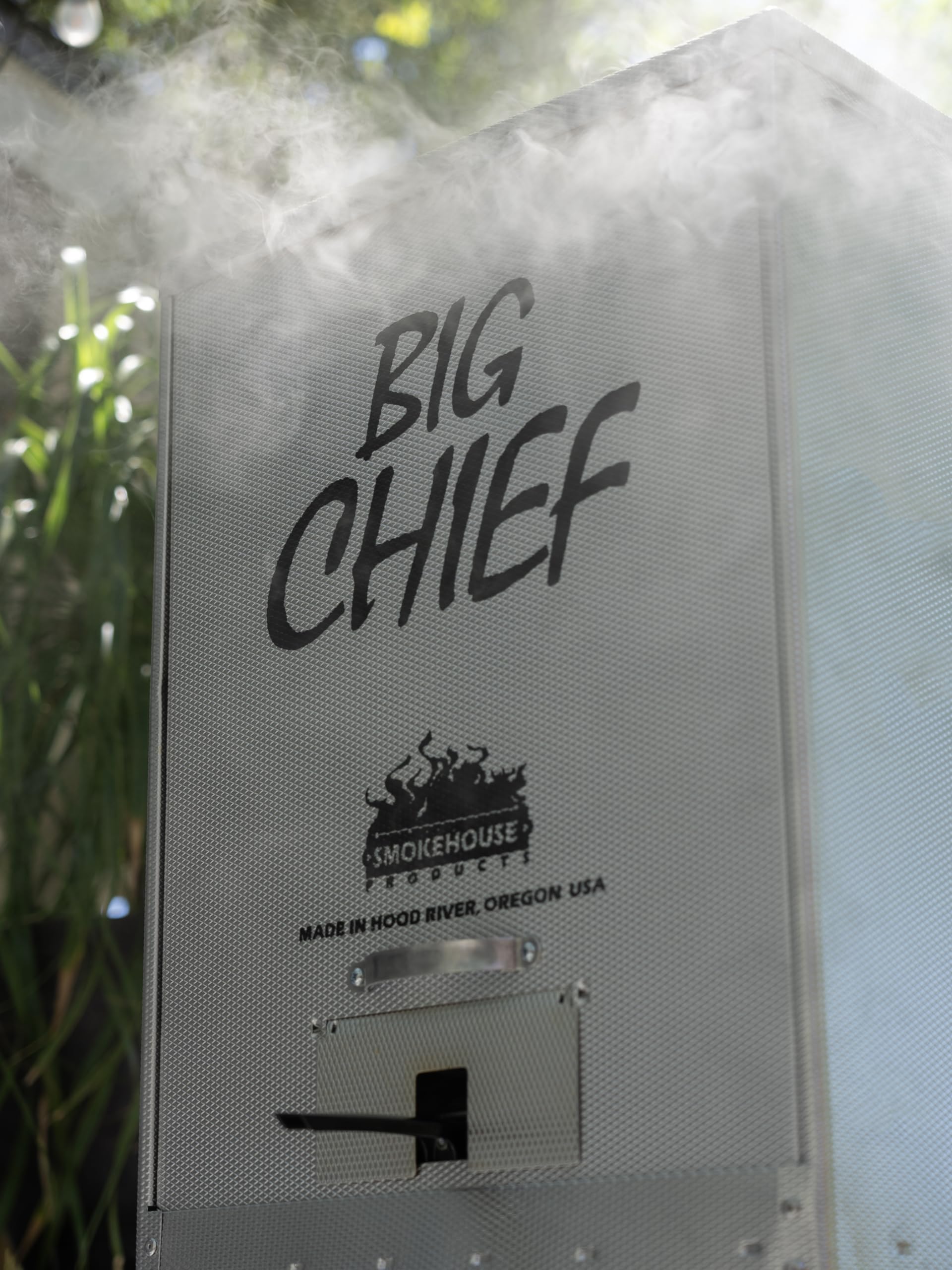 Smokehouse Big Chief with 50-pound capacity ideal for large batches of fish and meat.