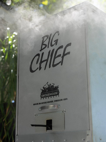 Smokehouse Big Chief with 50-pound capacity ideal for large batches of fish and meat.