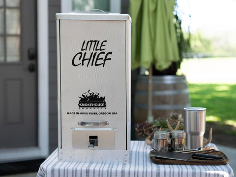 Smokehouse Little Chief smoker with door open for easy access