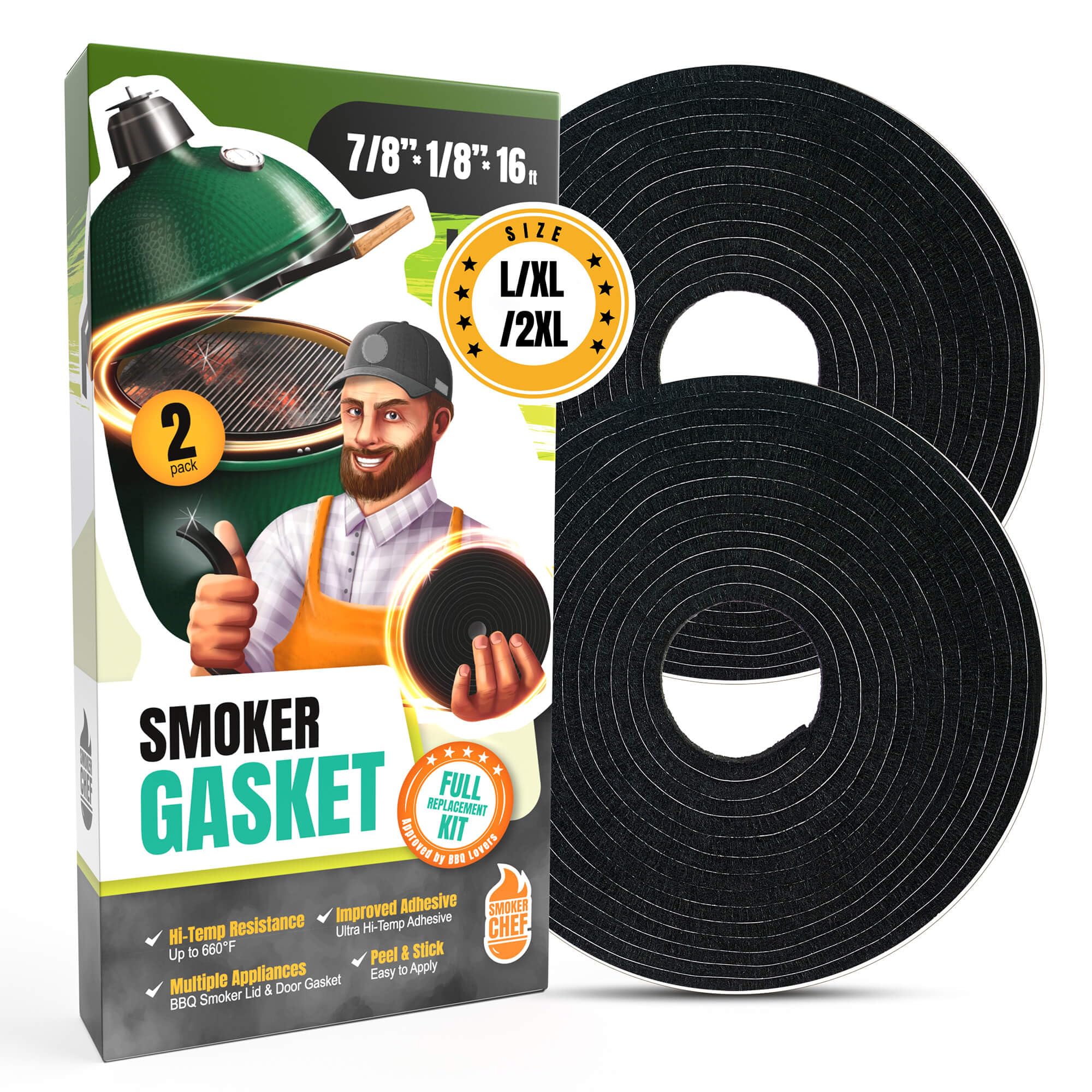 Smoker Chef BGE gasket 2-pack 8ft for a tight Big Green Egg seal during cooks