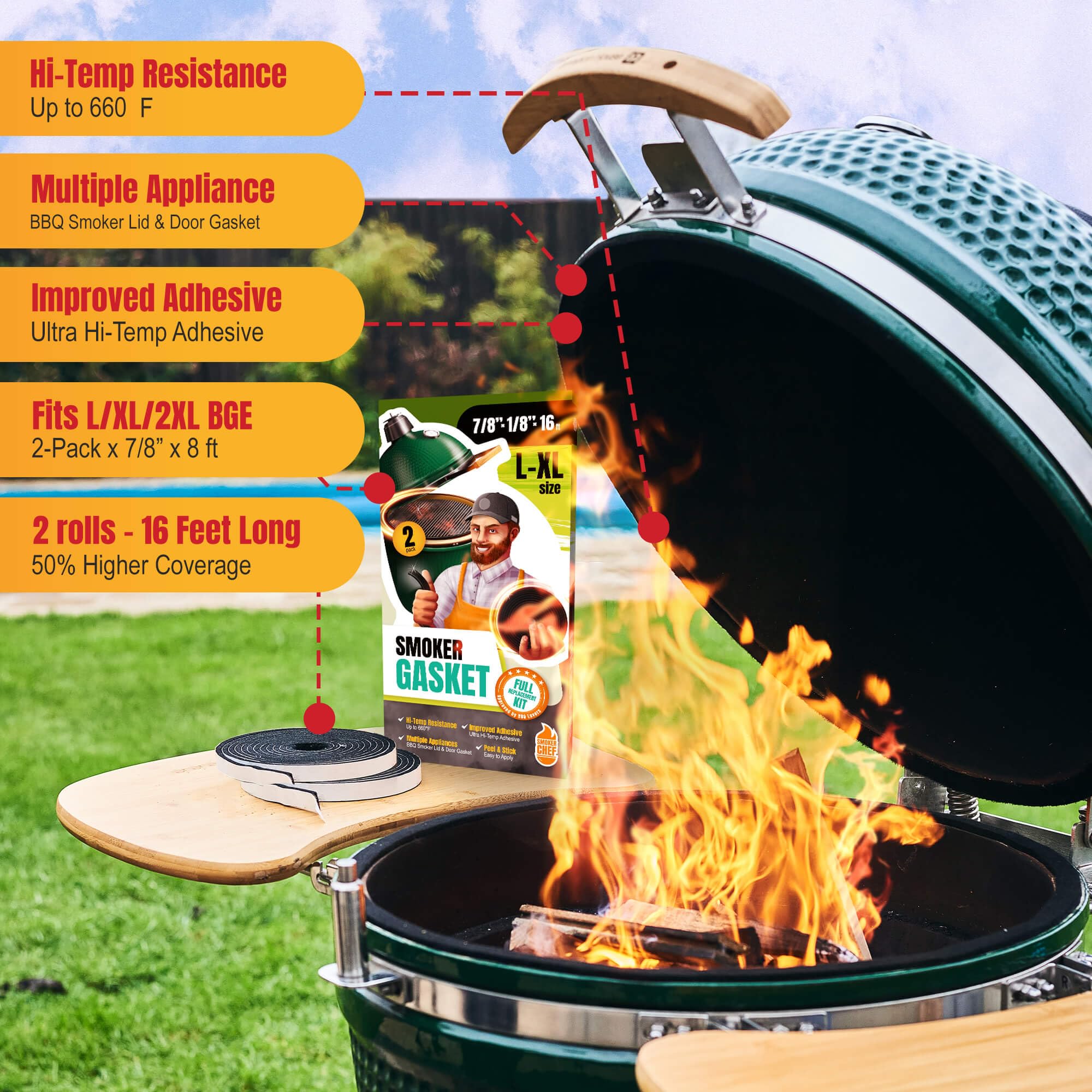 Smoker Chef BGE gasket large XL XXL fit ensures consistent smoke