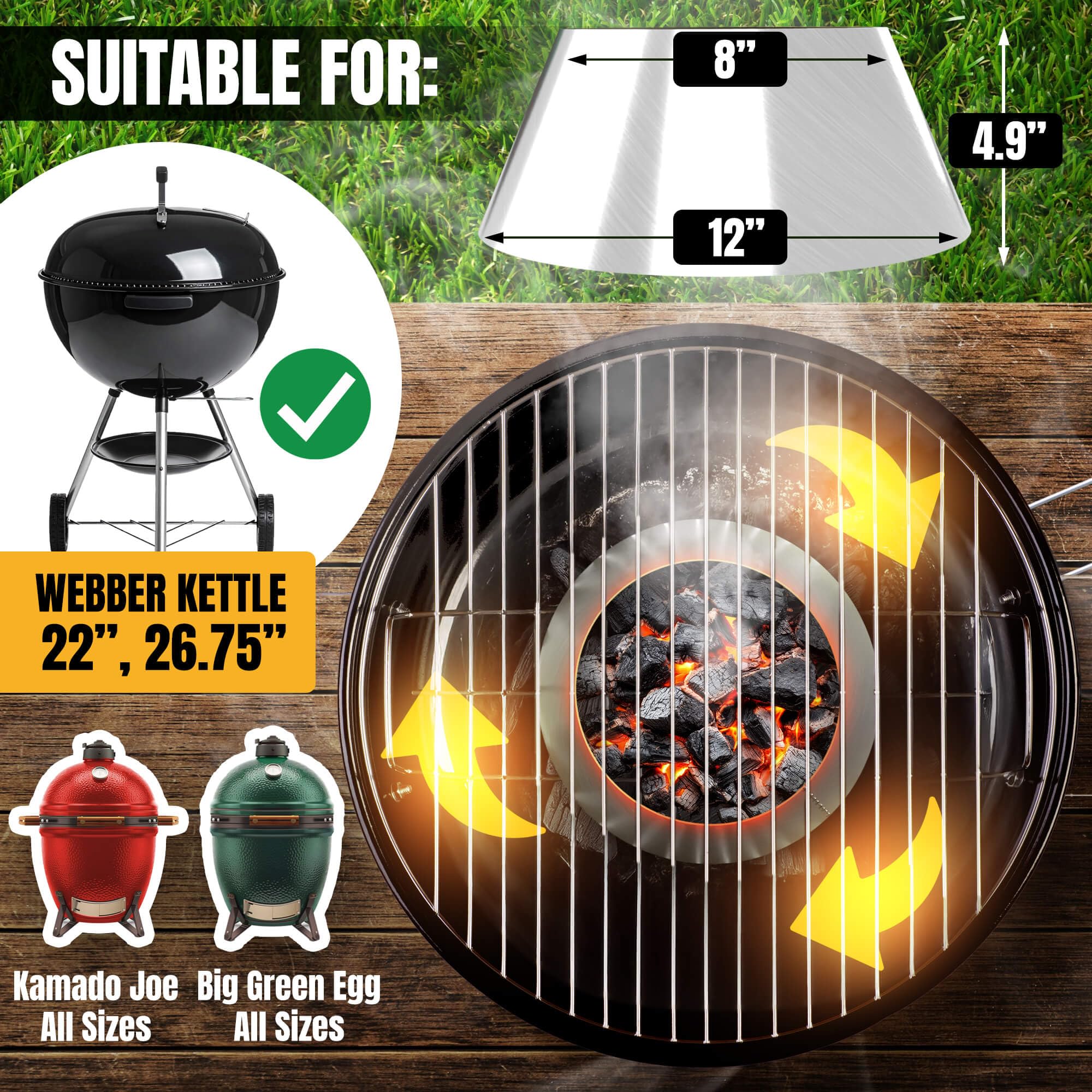 Smoker Chef heat shield for Big Green Egg maintains steady temps during smoking sessions.