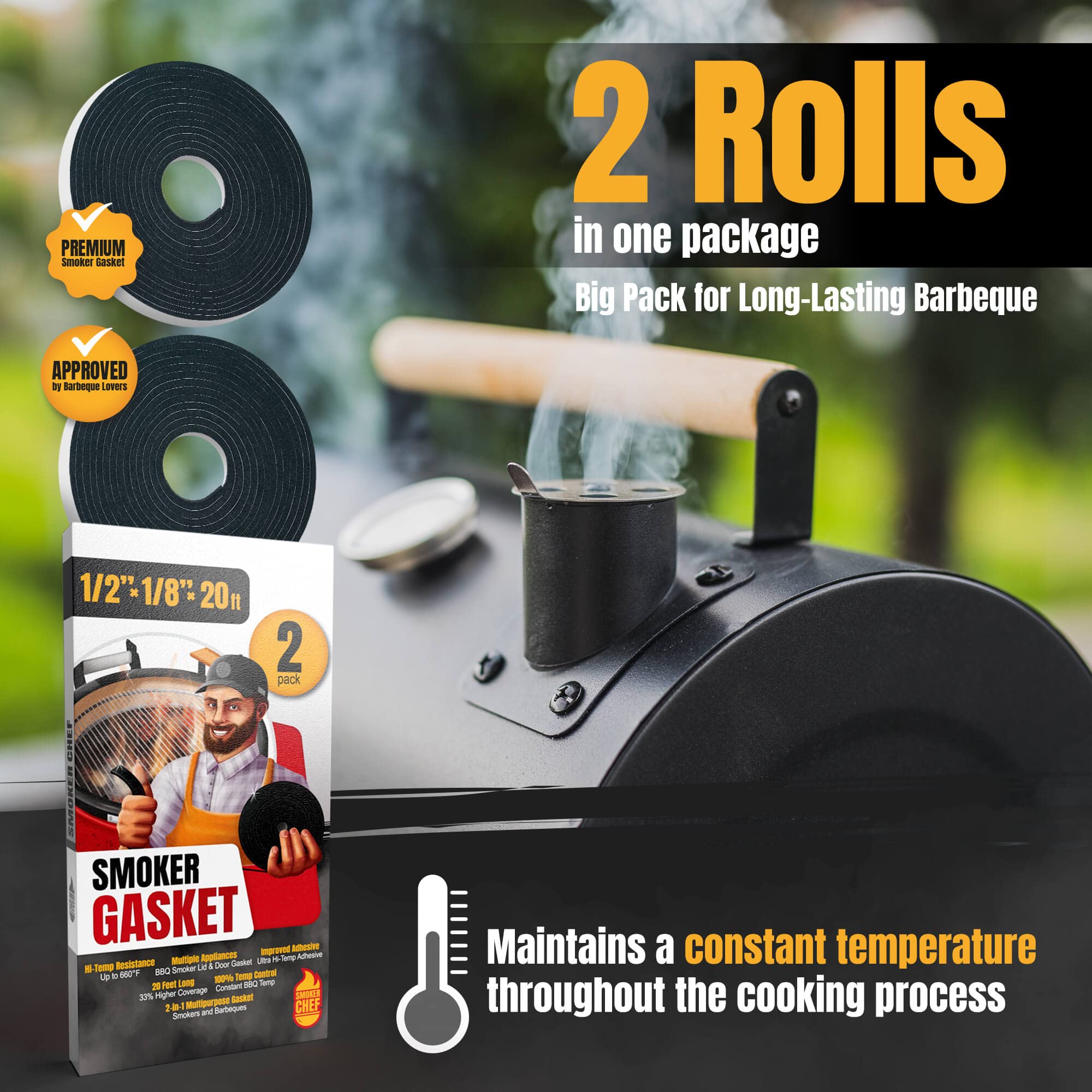 Smoker Chef hi-temp fire tape resists up to 660F to maintain a tight seal.