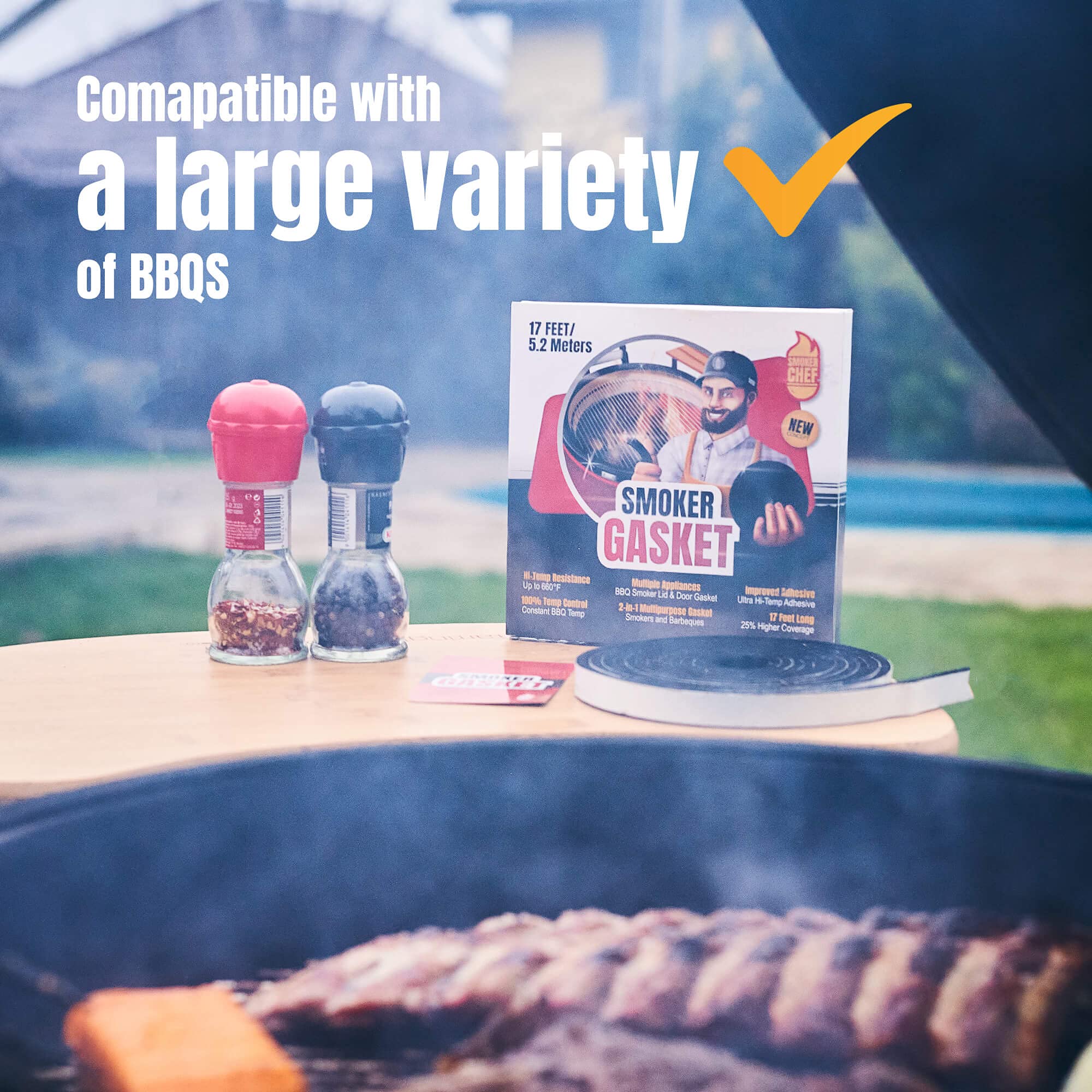 Smoker Chef lid seal enhances heat retention and minimizes smoke leakage.