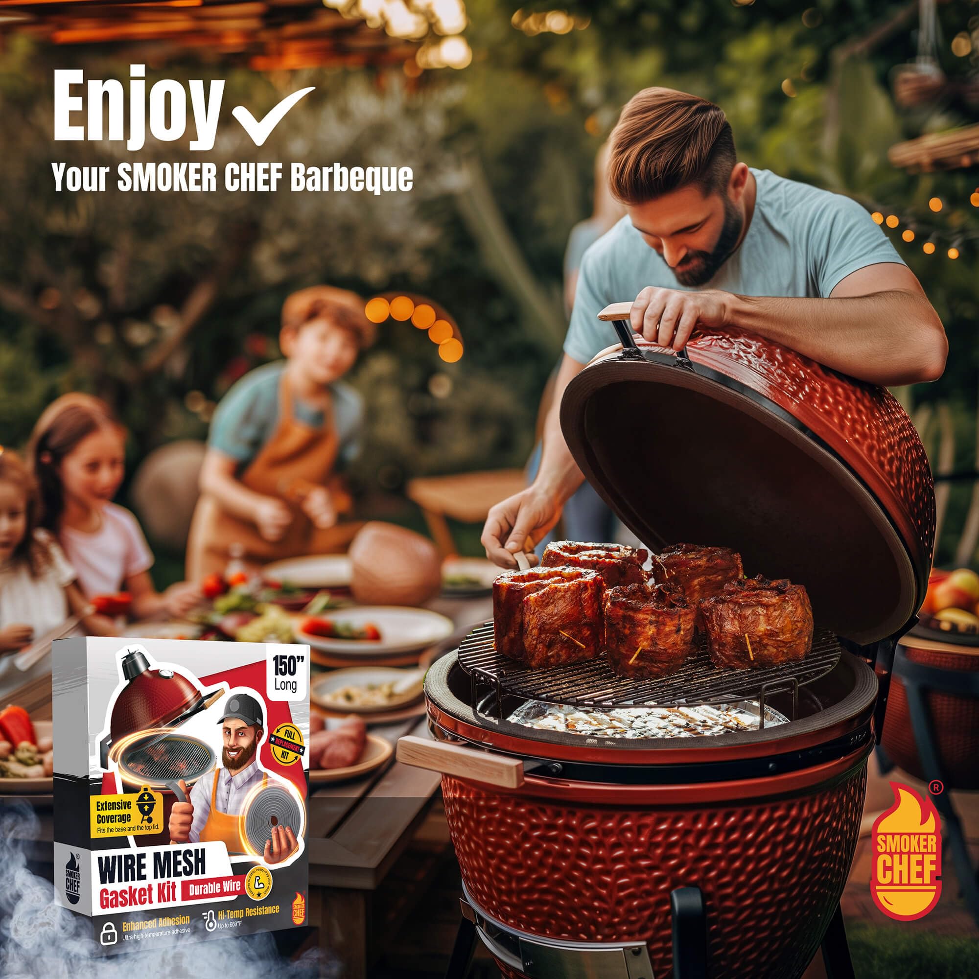 Smoker Chef gasket seal on grill demonstrates improved temperature consistency