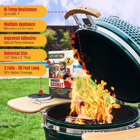 Smoker Chef self-adhesive gasket enables quick, clean installation on grill lids.