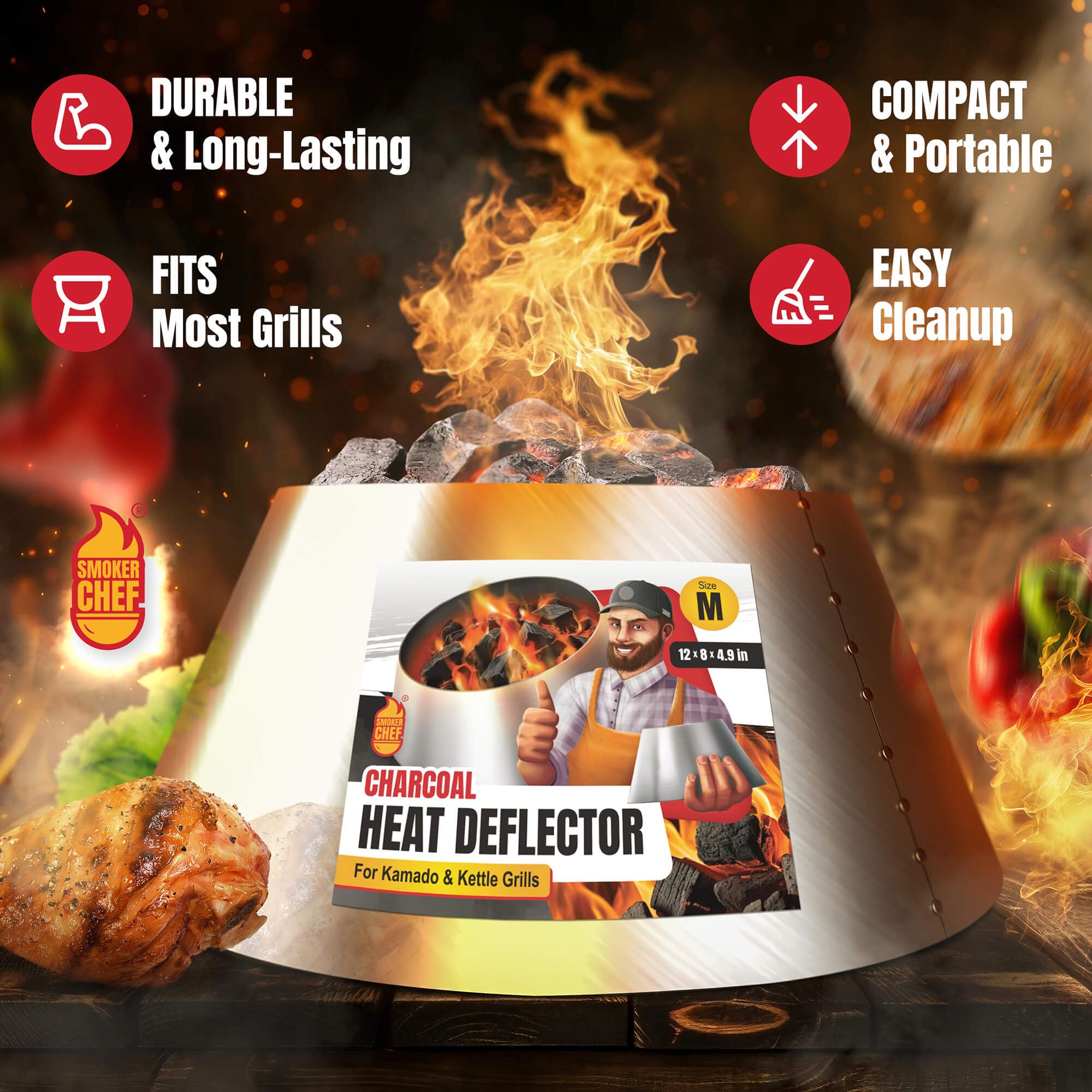 Smoker Chef universal medium/large grill deflector supports clean, flavorful barbecuing.