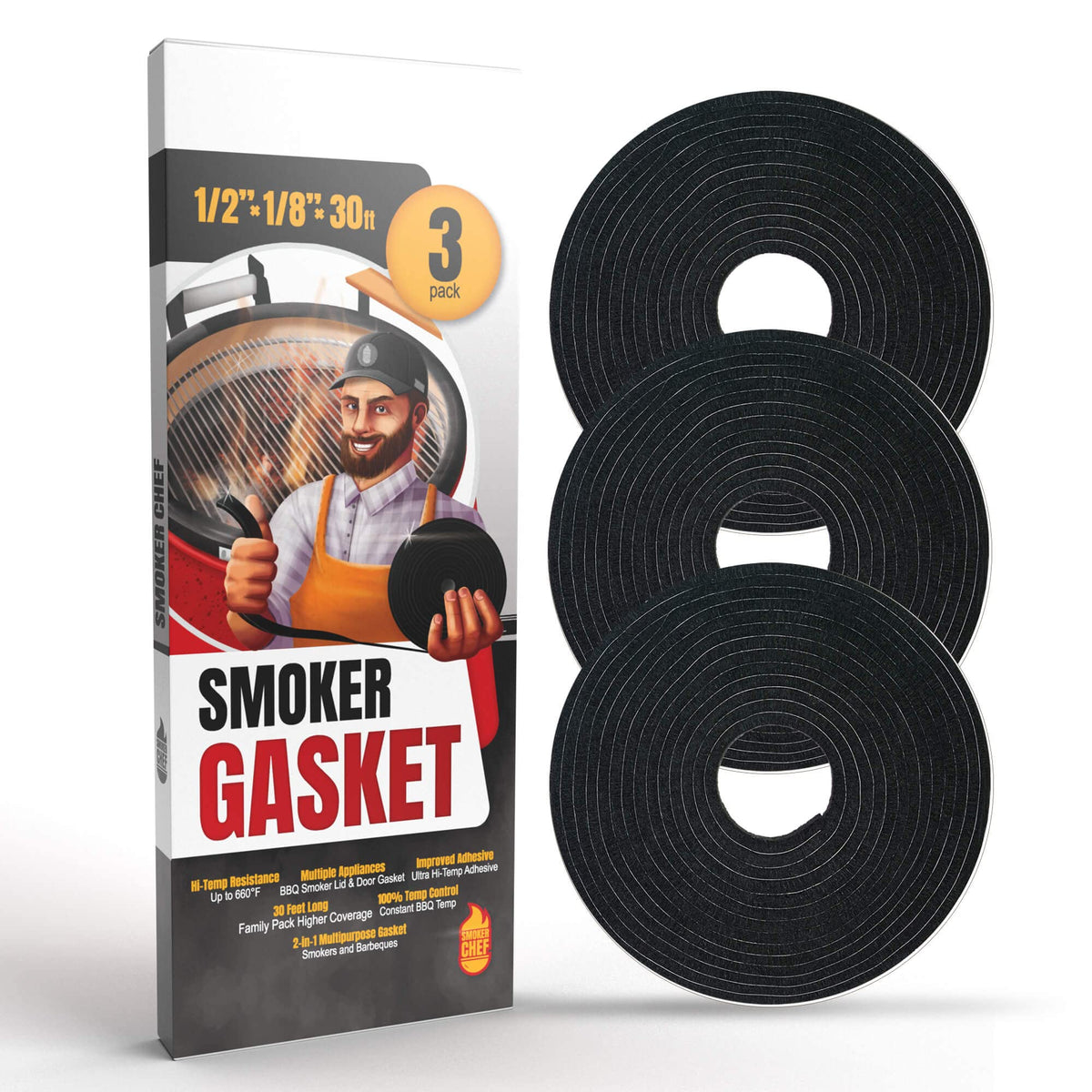 Smoker Chef XXL grill gasket pack seals lid for even heat