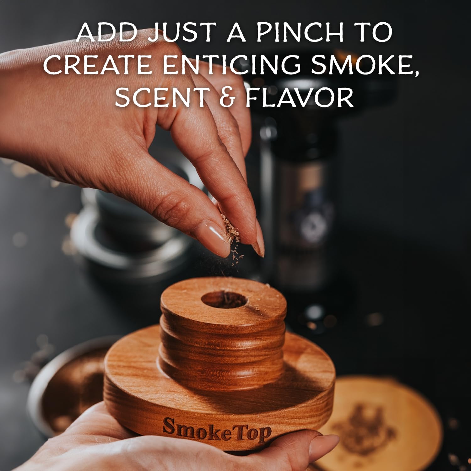 SmokeTop cocktail smoker in action over a glass